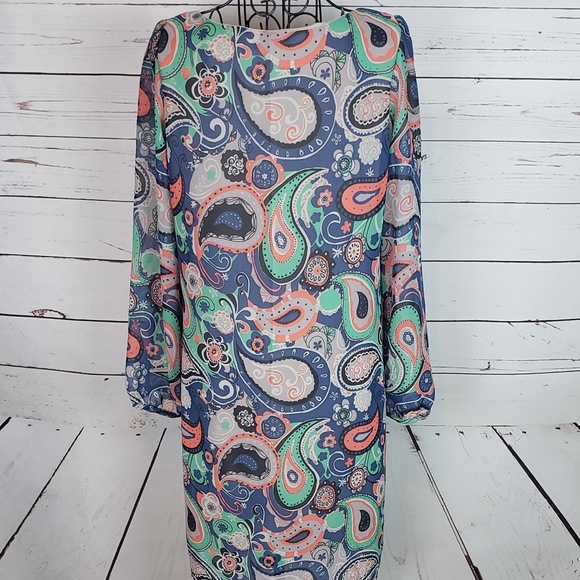 Peaches n Cream Long Sleeve Paisley Print Dress - Picture 2 of 7